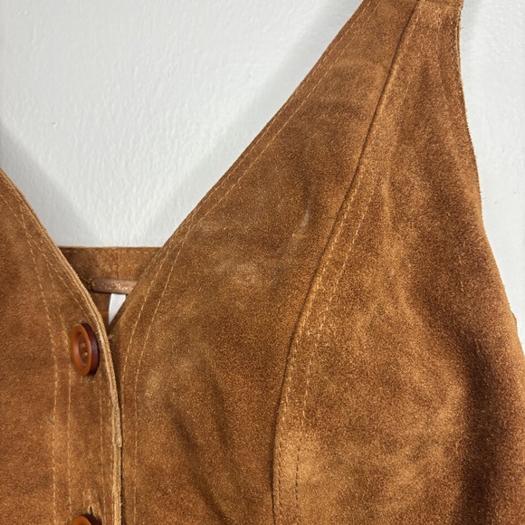 Free People Dress Womens 0 Brown Suede Button Front Pinafore Mini Jumper - Picture 7 of 7